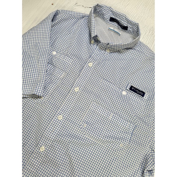 Columbia Other - Columbia Super Tamiami PFG Fishing S/S Shirt Men Large‎ Blue White Plaid FM7189